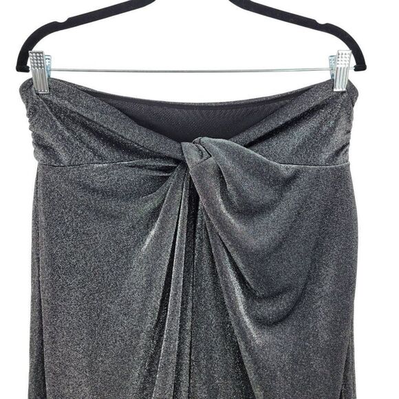 ALLSAINTS  Metallic Sami Hi-lo Mini Midi Skirt 12 Gunmetal Wrap Knot Night Out - Picture 4 of 16